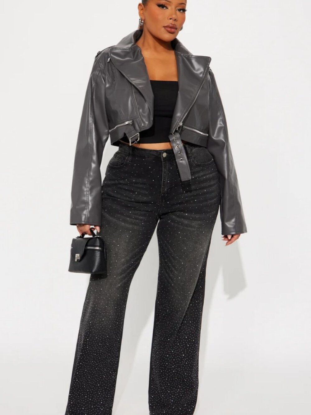 FASHION NOVA Not So Average Stretch Embellished Straight Leg Black JEANS Sz. 16 - Picture 6 of 13